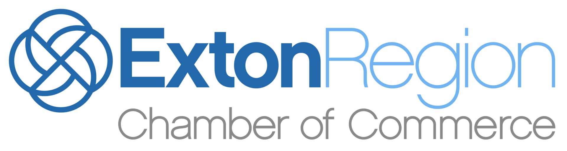 Logo of the Exton Region Chamber of Commerce, featuring a stylized circular design on the left and the text "Exton Region Chamber of Commerce" in blue and gray on the right.